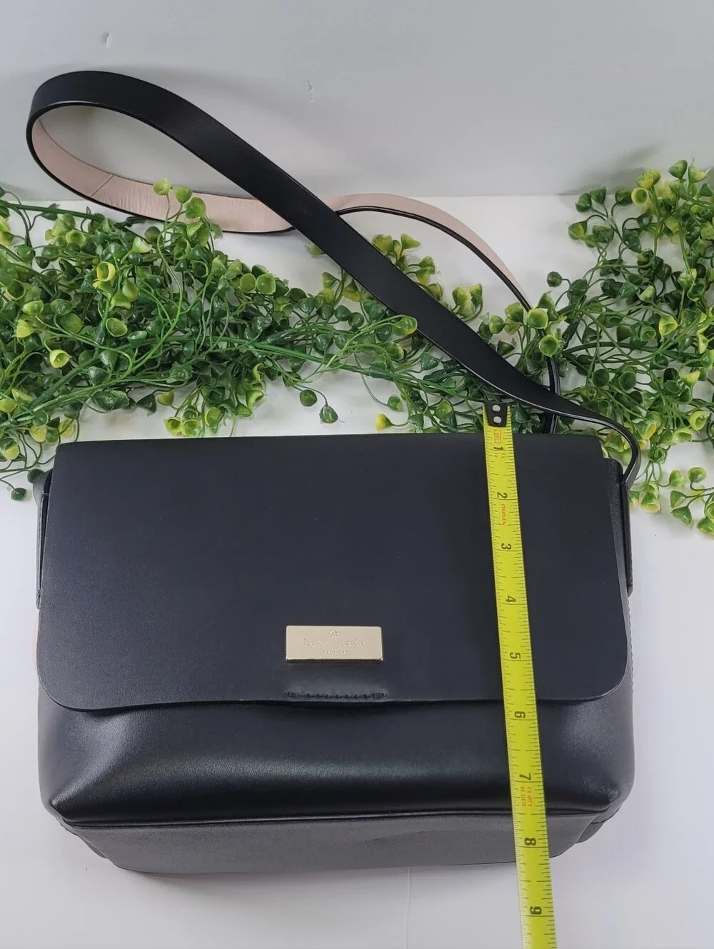 kate spade Black Crossbody with Beige Strap and Gold Plaque